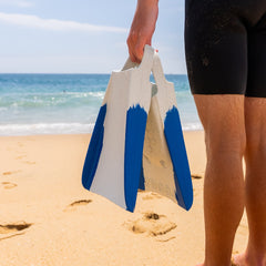 Person holding Yucca Glacier Scraps Short Blade Fins - Super Flex - Yucca Fins