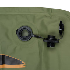 Detailed view of Boston valve on surf mat used for quick inflation and air release
